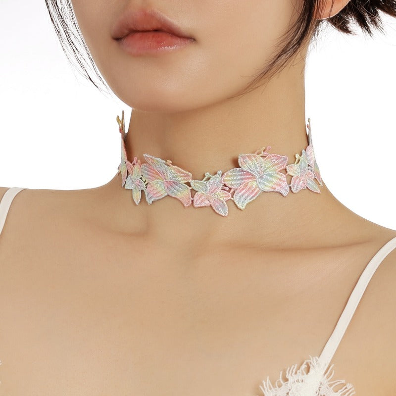 Wholesale Forest Color Lace Cold Style Personality Design Hollow Butterfly Flower Choker Necklace